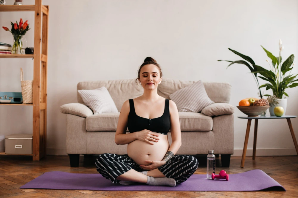 Prenatal yoga at home with instructor
